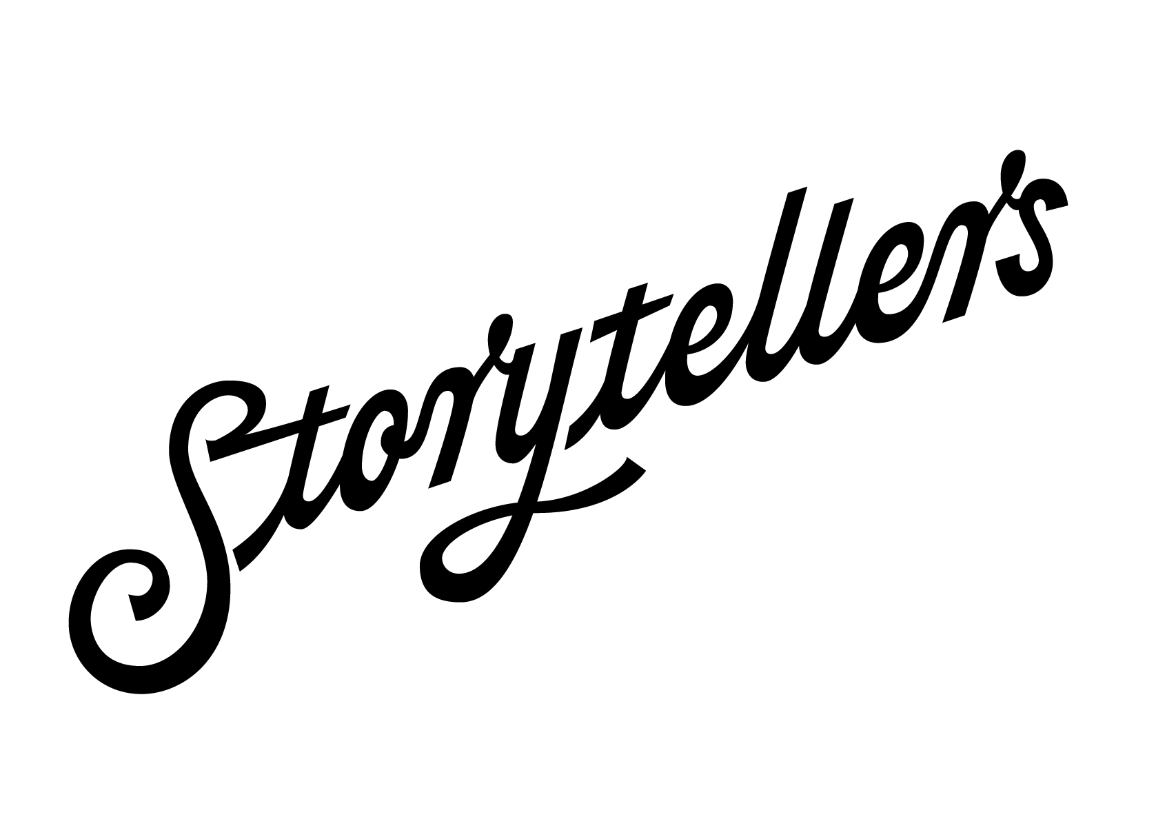 Ein schräg nach oben rechts laufender Schriftzug (schwarz auf weiß) mit dem Titel: Storytellers (Geschichtenerzähler), in Schreibschrift.