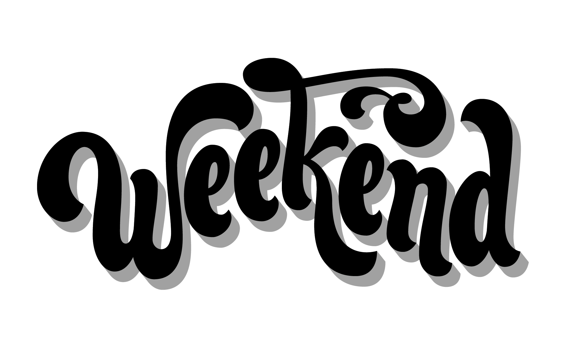 Ein Schriftzug (schwarz auf weiß) mit dem englischen Wort: Weekend (Wochenende).